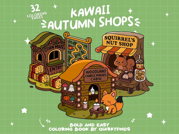 Cute Fall Coloring Pages Shop Coloring Storefront Bold Easy Coloring Cozy Autumn Coloring Kawaii Fun Coloring Book For Adult Kids Printable