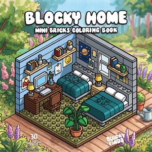 Libro para colorear de casas acogedoras, juego de colorear casas, colorear bloques de construcción, colorear juguetes de ladrillos, páginas para colorear kawaii lindas para niños y adultos imprimibles