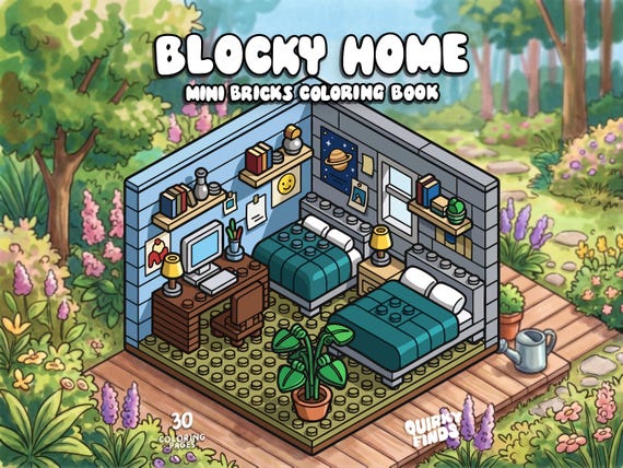 Cozy home coloring book house coloring game building block coloring brick toy coloring kawaii cute coloring pages for kids adults printable