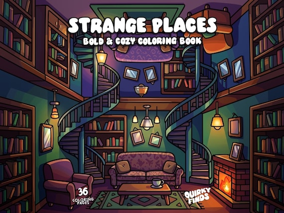 Strange places coloring book for adults whimsical coloring unique coloring weird room coloring surreal bold coloring pages digital download
