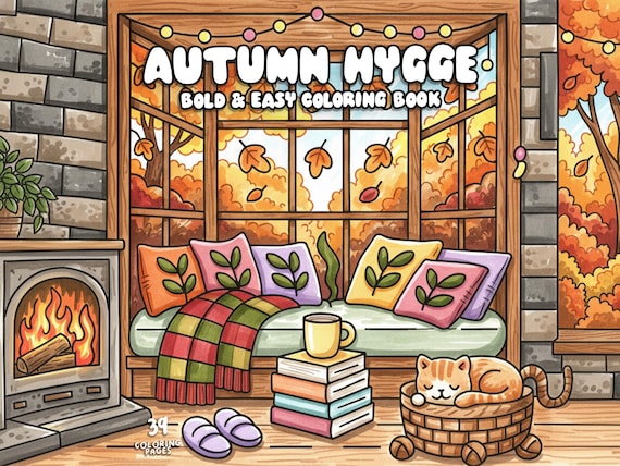 Autumn hygge coloring book cute fall coloring pages cozy home coloring bold easy coloring teens adult printable fall activity sheet download