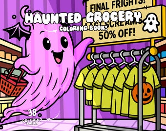 Haunted Coloring Grocery Cute Halloween Coloring Pages Spooky Ghost Coloring Kawaii Monster Coloring Bold Easy Coloring Book Adults Kids