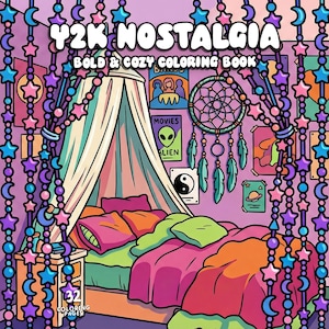 Y2k coloring book nostalgia coloring 2000s 90s coloring aesthetic pop culture coloring bold easy teen coloring page digital printable sheets bild 1