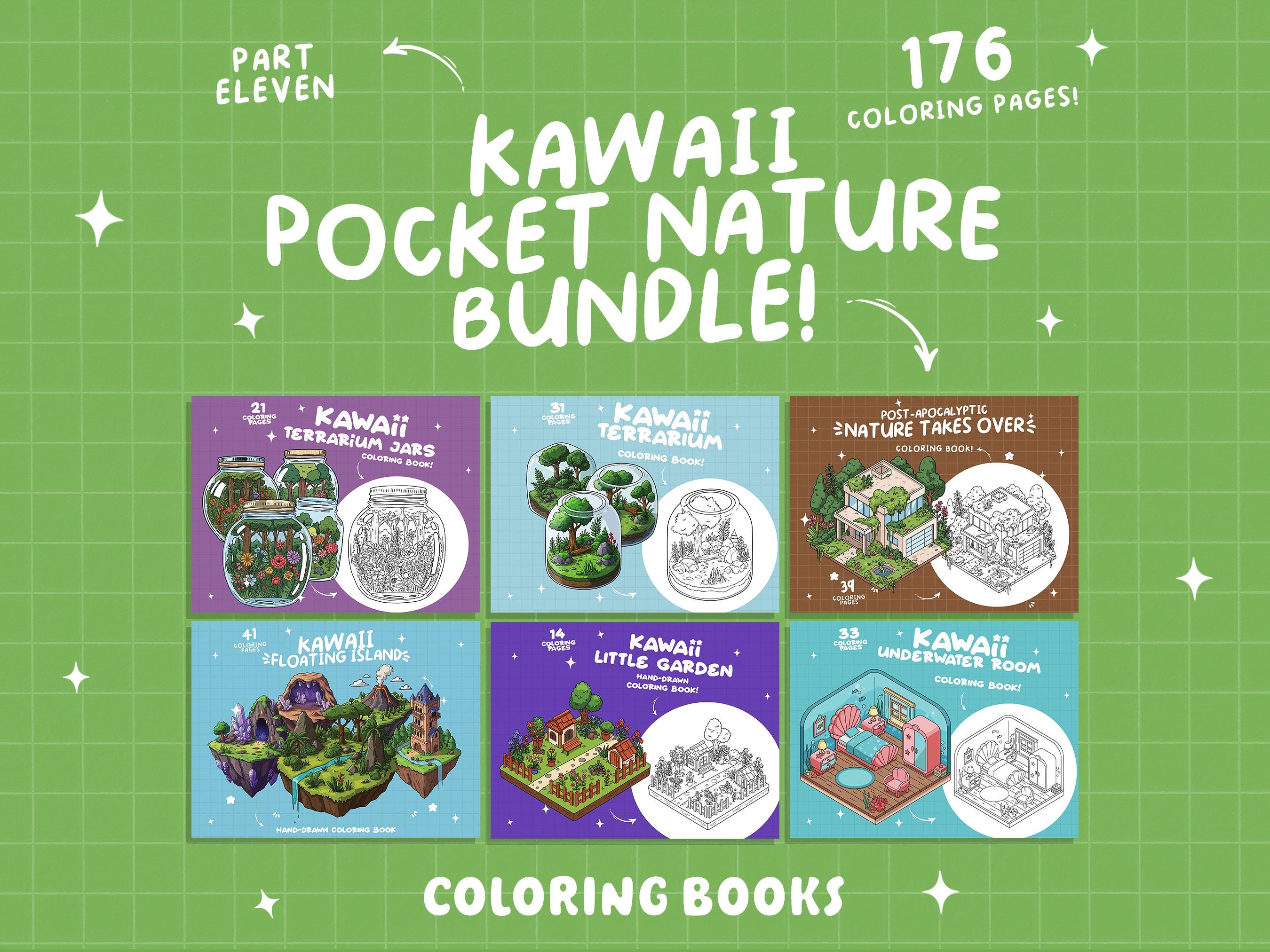 Kawaii Pocket Nature Coloring Pages Bundle â 176 Printable Forest, Garden, Terrarium & Floating Island Designs (PDF & PNG)