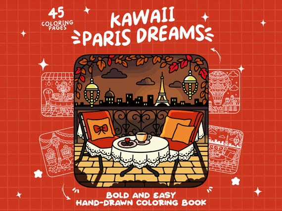Paris Coloring French Travel Coloring Book Super Cute Coloring Romantic Street Coloring Girly Coquette Coloring Bold Coloring Pages Digital