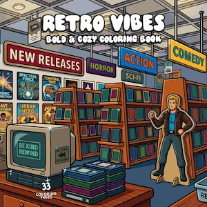 Retro coloring book for adult cozy aesthetic coloring vintage groovy coloring nostalgic old school coloring pages digital printable download image 1