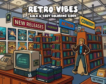 Retro coloring book for adult cozy aesthetic coloring vintage groovy coloring nostalgic old school coloring pages digital printable download