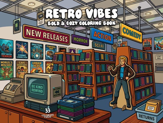 Retro coloring book for adult cozy aesthetic coloring vintage groovy coloring nostalgic old school coloring pages digital printable download