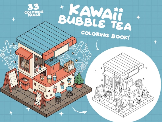 Boba Tea Coloring Bubble Tea Coloring Drinks Kawaii Coloring Book Shop Coloring Store Tiny Coloring Cafe Dessert Color Summer Coloring Pages