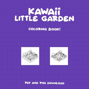 K&ouml;nnte beinhalten: Kawaii Little Garden Malbuch! Zwei Schwarzwei&szlig;illustrationen eines kleinen Gartens mit einem Haus, B&auml;umen, Blumen und einem Zaun. PDF- und PNG-Download.