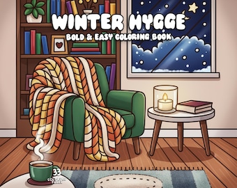 Mysig vintermålarbok vinterhygge målarbilder djärva enkla målarbilder vuxna barn julmålarbilder utskrivbara vinteraktivitet nedladdning