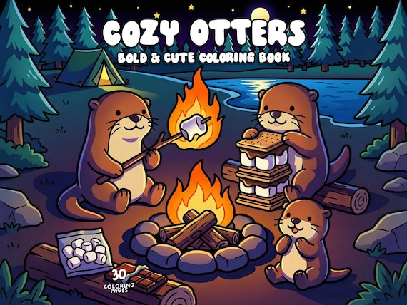 Cozy Otters Coloring Book Cute Animal Coloring Pages Funny Otter Coloring Digital Coloring Book for Adults Kids Printable Coloring PDF JPG