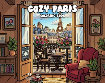 Paris coloring cozy romantic coloring travel adult coloring book lifestyle coloring scene detailed coloring pages digital printable activity