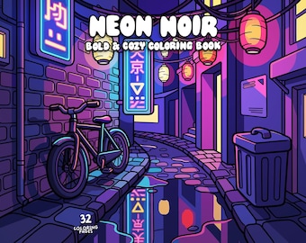 Neon light coloring book dark coloring modern cyberpunk coloring futuristic sci-fi coloring digital anime style coloring for adult printable