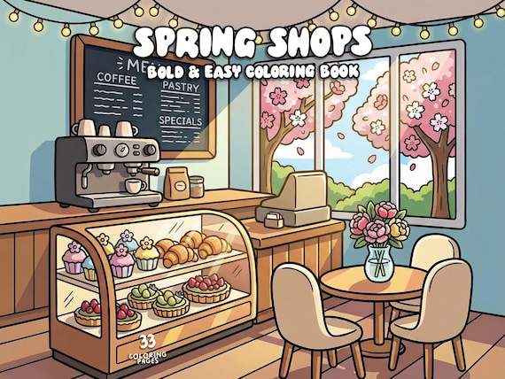 Spring shop coloring book printable cozy cute coloring pages store coloring interior seasonal coloring digital download pdf coloring sheets