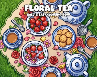Flowers coloring floral tea coloring book cozy cottagecore coloring spring tea party printable bold and easy coloring pages for adults teens
