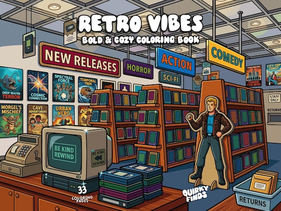Retro coloring book for adult cozy aesthetic coloring vintage groovy coloring nostalgic old school coloring pages digital printable download