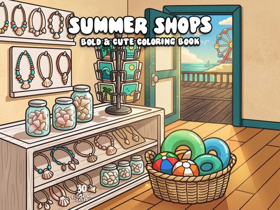 Summer coloring book shop coloring store cozy cute coloring pages hygge coloring kawaii kids adult coloring printable digital download
