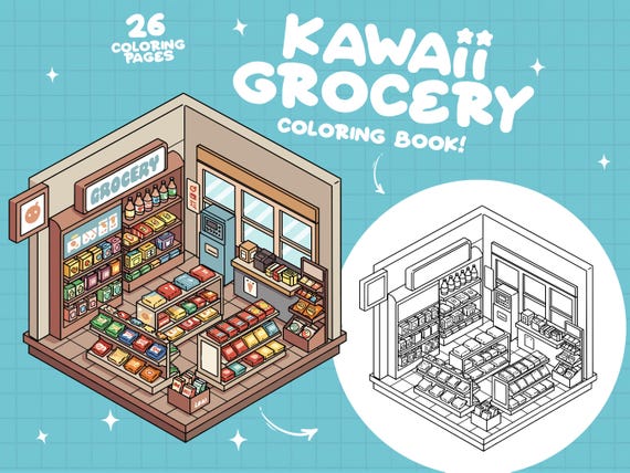 Grocery Coloring Shop Coloring Book Tiny Coloring Cute Food Coloring Cozy Adult Coloring Creative Japanese Coloring Interior Coloring Pages