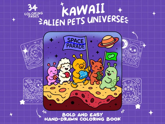 Alien Coloring Cute Animals Coloring Pet Coloring Fuzzy Space Coloring Book Fantasy Coloring Simple Bold And Easy Coloring Pages Adults Kids