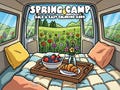 Spring coloring printable camping coloring nature forest coloring outdoor landscape coloring scenes cute cozy coloring book for kids adults product logo