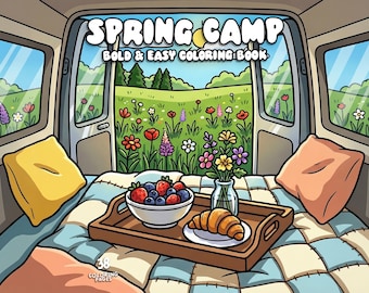 Spring coloring printable camping coloring nature forest coloring outdoor landscape coloring scenes cute cozy coloring book for kids adults
