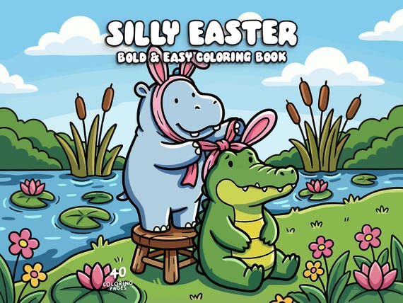Funny easter coloring book cute easter animals coloring easter kids coloring spring coloring pages for kids and adults digital coloring book
