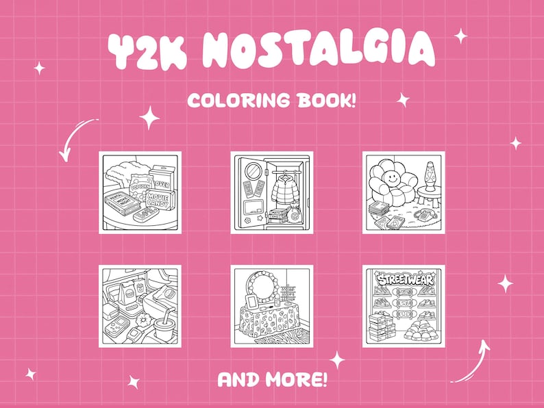 Y2k coloring book nostalgia coloring 2000s 90s coloring aesthetic pop culture coloring bold easy teen coloring page digital printable sheets bild 4