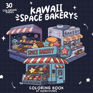 Space Coloring Book Bakery Coloring Alien Celestial Coloring Cafe Shop Coloring Tiny Cart Coloring Trendy Unieke Kleurplaten Volwassenen Tieners