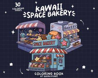 Libro da colorare spaziale, libro da colorare di panetterie, libro da colorare di alieni celesti, libro da colorare di bar, libro da colorare di piccoli carretti, pagine da colorare uniche e alla moda per adulti e adolescenti.