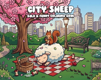 Funny cute animal coloring book sheep coloring bold easy coloring spring scene coloring chill kawaii coloring pages for kids adult printable