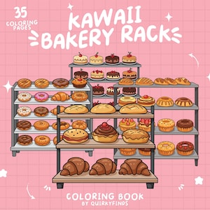 Bakery Coloring Pages Shelf Coloring Donut Sweets Coloring Rack Bread Dessert Coloring Pastry Cute Food Coloring Snack Shop Coloring Book