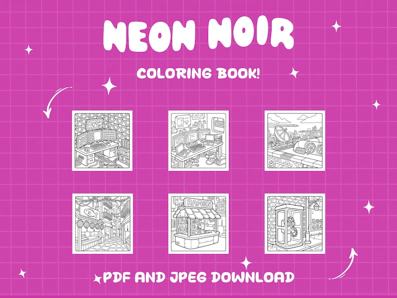 Neon Light Coloring Book Dark Coloring Modern Cyberpunk Coloring ...