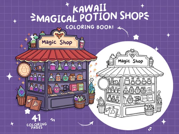 Magical Coloring Book Magic Potion Coloring Store Witches Coloring Mystical Enchanted Coloring Fantasy Coloring Pages For Adults Printable