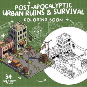 Apocalypse Coloring Urban Spooky Coloring Book Adult Horror Coloring Zombie Scene Coloring Sci-fi Survive Coloring Building Coloring Pages