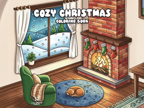Cozy christmas coloring pages cute christmas coloring book holiday coloring winter hygge coloring for adults kids christmas coloring sheets