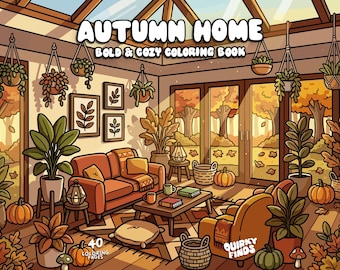 Disegni da colorare autunnali, libro da colorare autunnale, colorazione accogliente, casa, colorazione hygge, estetica, audace, carino, pagine da colorare accoglienti per adulti, stampabile in pdf e jpg