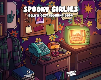 Spooky Girls Coloring Book, Cozy Halloween Coloring Pages, Cute Spooky Coloring Book for Adults, Digital Coloring Sheets Printable PDF JPG