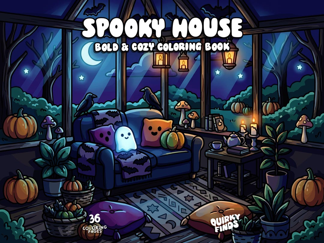 Spooky coloring book cute halloween coloring fall autumn coloring cozy hygge coloring home