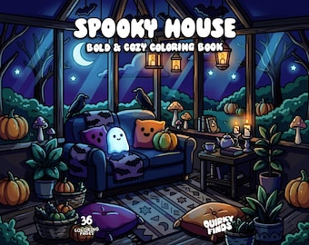 Libro para colorear espeluznante, lindos dibujos para colorear de Halloween, dibujos para colorear de otoño, dibujos para colorear acogedores de hygge, dibujos para colorear de fantasmas lindos para adultos y niños, imprimibles.