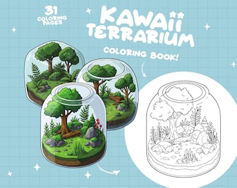 Terrarium Jar Coloring Pages Cute Forest Coloring Succulent Tree Coloring Botanical Plants Coloring Landscape Tiny Nature Coloring Book
