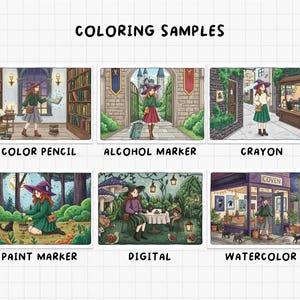 Country Girl Magical Days coloring book pages – whimsical cottagecore and magical countryside scenes for adults, fantasy witch, enchanted forest, instant download printable coloring book