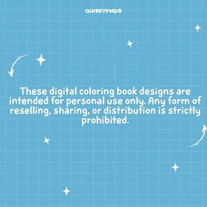 Puede incluir: Fondo azul claro con un patr&oacute;n de cuadr&iacute;cula y gr&aacute;ficos de estrellas y flechas blancas. El texto dice: "Estos dise&ntilde;os de libros para colorear digitales est&aacute;n destinados &uacute;nicamente para uso personal. Cualquier forma de reventa, intercambio o distribuci&oacute;n est&aacute; estrictamente prohibida."