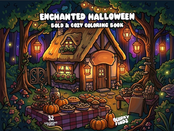 Halloween coloring book cute spooky coloring pages enchanted halloween fall coloring autumn adult kid coloring printable halloween activity