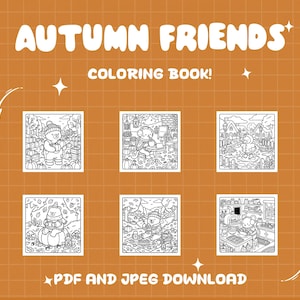 Cute Autumn Coloring Book, Cozy Fall Coloring Pages, Fall Animals Coloring, Bold Easy Coloring for Adults Kids, Printable Instant Download image 3