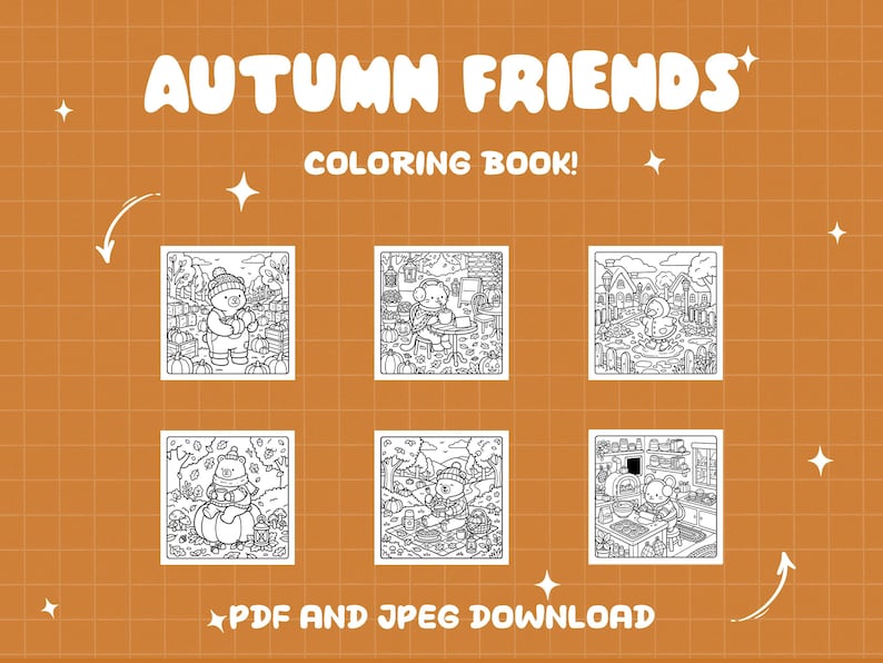 Cute Autumn Coloring Book, Cozy Fall Coloring Pages, Fall Animals Coloring, Bold Easy Coloring for Adults Kids, Printable Instant Download image 3