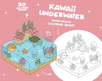 Underwater Coloring Pages Sea Animals Coloring Sea Coloring Ocean Life Coloring Ocean Animals Color Kawaii Pocket Coloring Book Adults Kids