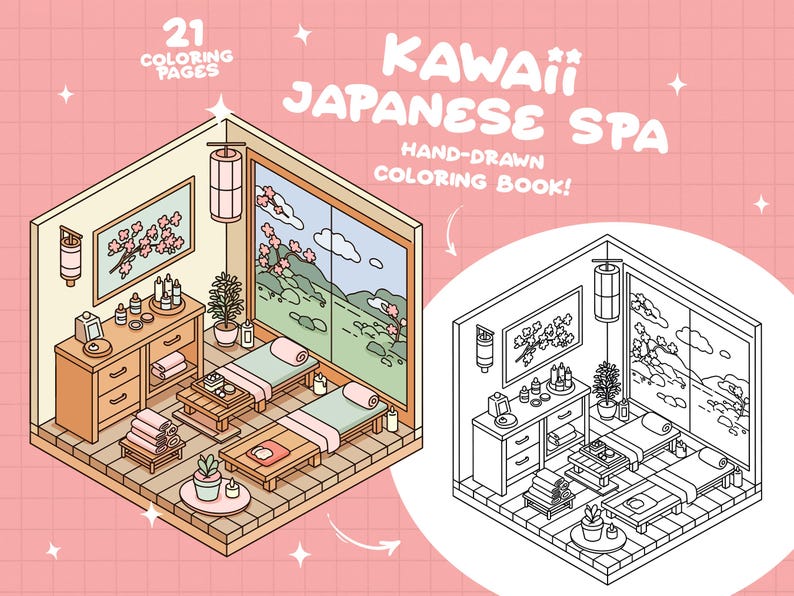 Spa Coloring Beauty Coloring Self Love Kawaii Coloring Cozy Girl Coloring Japanese Coloring Relaxing Zen Coloring Aesthetic Coloring Pages afbeelding 1