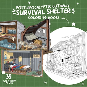 Apocalypse Coloring Book Survive Coloring Shelter Blueprint Coloring Dystopian Cabin Coloring House Unique Coloring Pages For Adults Digital
