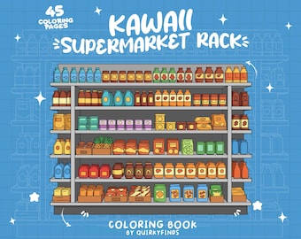Grocery Rack Coloring Shop Coloring Book Market Coloring Store Kawaii Food Coloring Snacks Drinks Coloring Detailed Relaxing Coloring Pages
